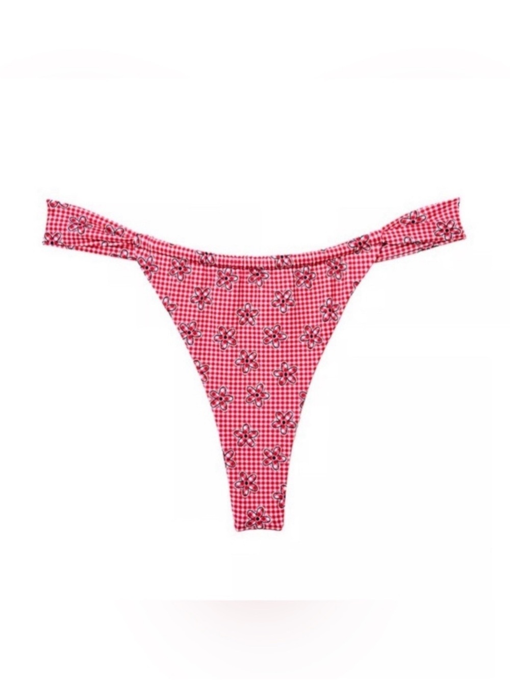 PINK Victoria's Secret Red Gingham Floral Thong Bikini Bottom